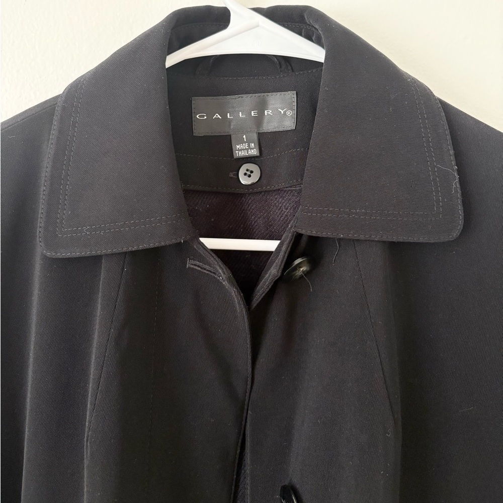 Gallery Vintage Black Long Floor Length Button Down Collared Trench Coat Small - Picture 6 of 11